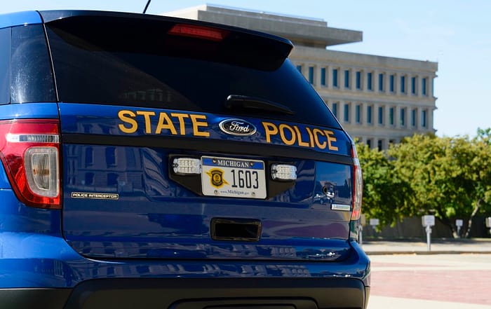 Michigan State Police Cruiser in Lansing, Michigan stock photo